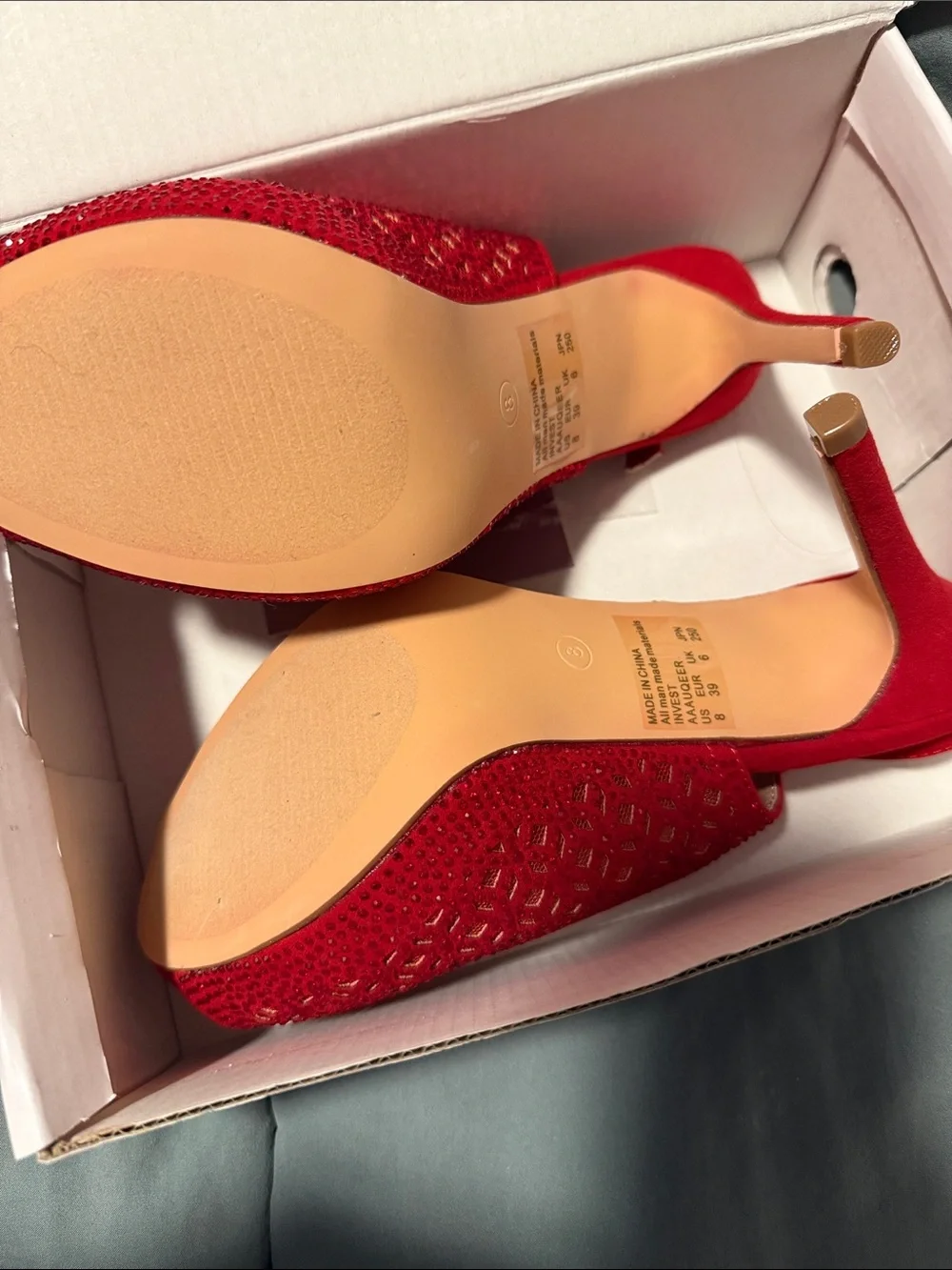 Red Beaded Peep-Toe Slingback Heels -